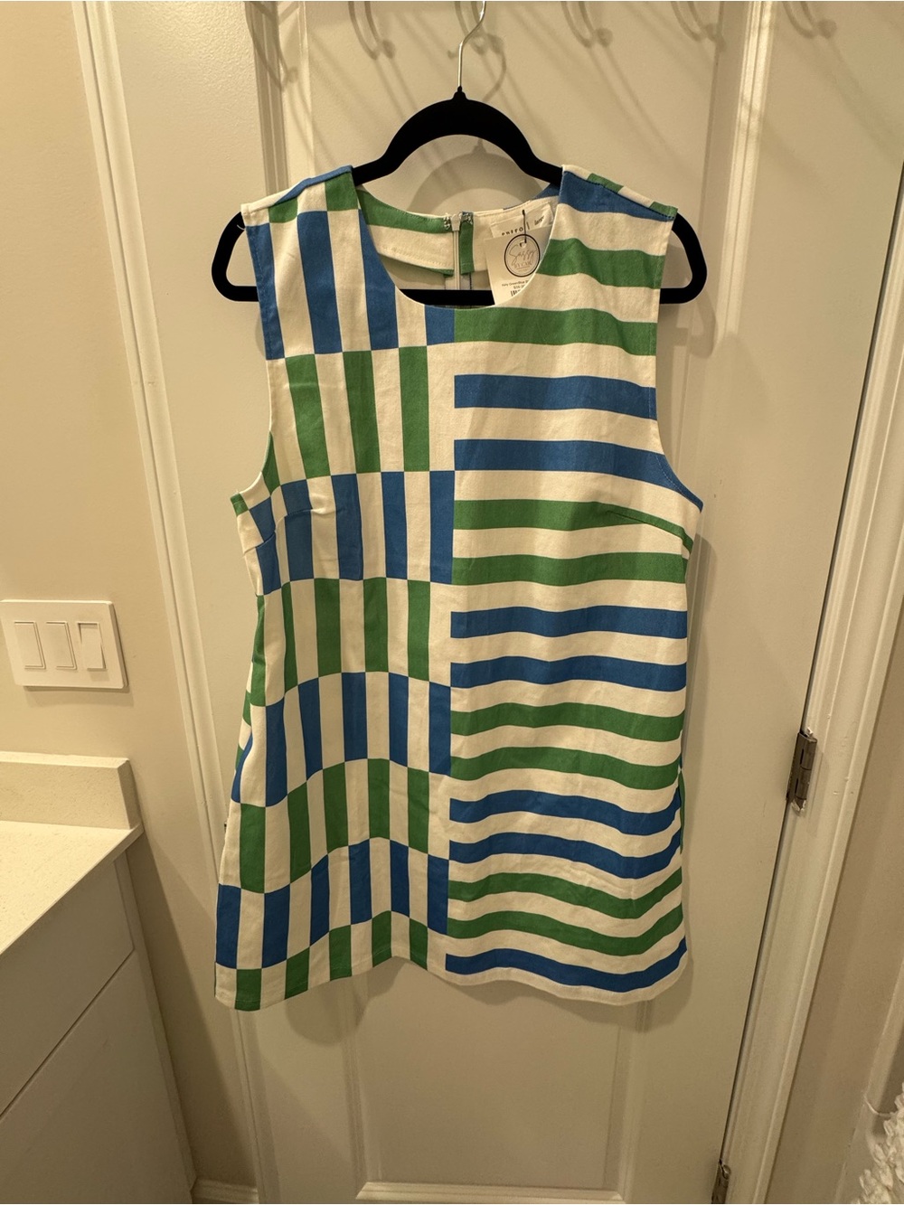 entro Sleeveless Midi Dress in Blue, Green, and White